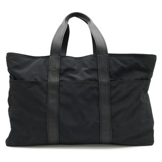 Herm&egrave;s Acapulco Black Toile Chevron Leather Boston Bag Handbag Tote Bag (Pre-Owned)