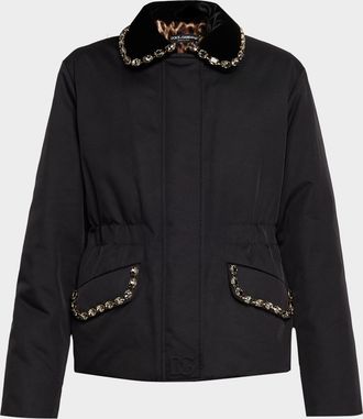 Dolce & Gabbana Crystal Velvet-Collar Nylon Barn Jacket