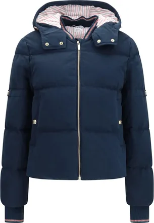 Thom Browne Womens Puffer Jacket Waxed Dark Blue Cotton
