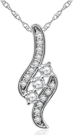 Pompeii3 1/3ct 3-Stone Diamond Pendant 14 KT White Gold W/ 18 Chain