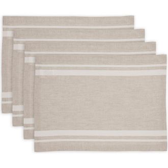Solino Home Linen Placemats - French Stripe, 14 x 19 in White And Natural at Nordstrom, Size Medium