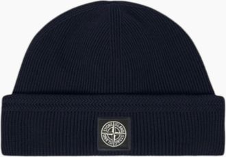 Stone Island Mens Stone Island Ribbed Organic Cotton Navy Beanie Hat - Size: ONE size