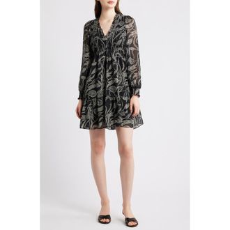 Halogen Smocked Long Sleeve Dress in Rich Black at Nordstrom Rack, Size X-Small