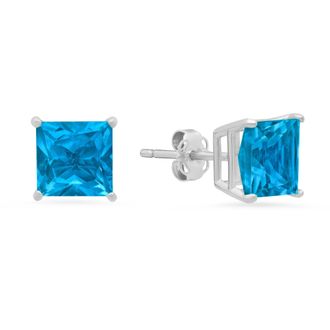MAX + STONE 14k White Gold Solitaire Princess-Cut Gemstone Stud Earrings (7mm)