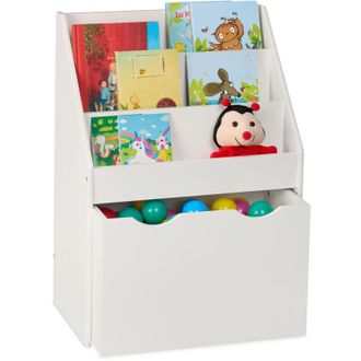 Relaxdays Relaxdays - Librer&iacute;a Infantil Con Juguetero, Estanter&iacute;a Ni&ntilde;os, 69,5 X 50,5 X 28 Cm, 3 Estantes, Caj&oacute;n Con Ruedas, Blanco