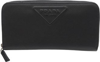 Prada Saffiano Black Leather Saffiano Long Wallet (Bi-Fold) (Pre-Owned)