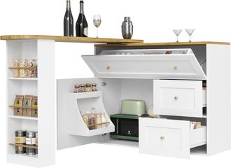 STILVORA Mesa Alta Extensible Con 2 Cajones Abatibles, Almacenaje Y Tablero Giratorio, En Mdf, 138-204x39x105 Cm, Blanca