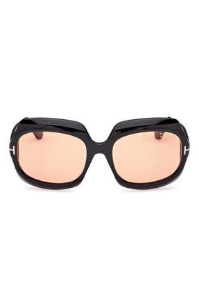 Tom Ford Ren 60mm Geometric Sunglasses in Black/other /Brown at Nordstrom Rack