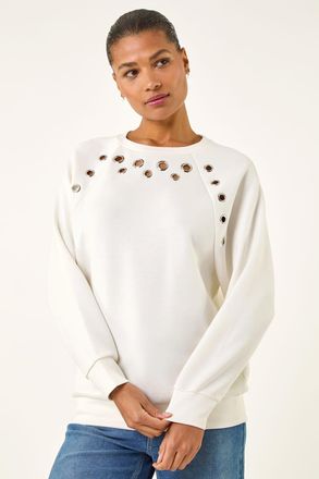 Roman Eyelet Detail Stretch Top