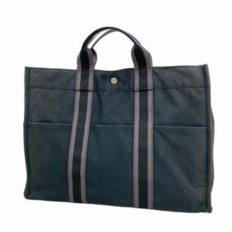Herm&egrave;s Black Canvas Tote Bag (Pre-Owned)
