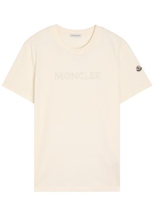 Moncler Logo-appliqu&eacute;d Cotton T-shirt - Cream - XS (UK 8 / XS)