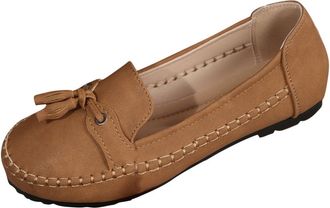 Generic Ladies Loafers Slip On Casual Flat Shoes Solid Color Comfortable Stylish Lightweight Breathable Classic Pumps Shoes Work Office Walking Brown