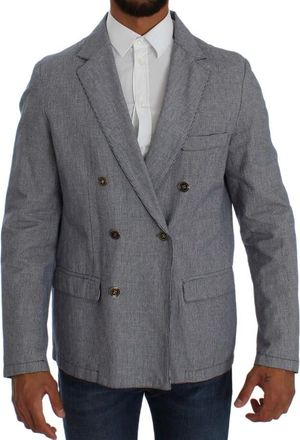 MASTER COAT Mens Doublebreasted Linen Blazer - Light Grey Textile - Size EU 50 (Mens)