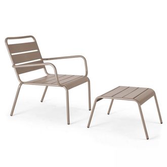 Oviala Sill&oacute;n reclinable y reposapi&eacute;s de metal topo
