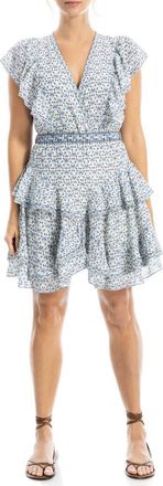 Max Studio Floral Ruffle Minidress in White/Blue at Nordstrom Rack, Size X-Large