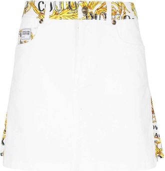 Versace Jeans Couture Gouden Metalen Knoop Denim Mini Rok - Dames - Korte rokken - Wit - XS - Denim - Rokken