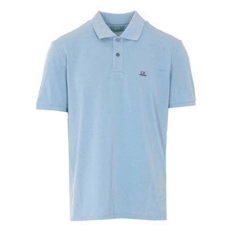 C.P. Company Polo Shirts, male, Blue, Size: M Stretch Piquet Short Sleeve Logo Polo