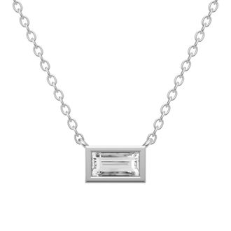 Diamond2Deal 14K White Gold 3/4 Ct Baguette Shape Lab Grown Diamond Solitaire Pendant Necklace