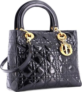 Dior Vintage Lady Dior Bag Cannage Quilt Patent Medium satchel - Nero