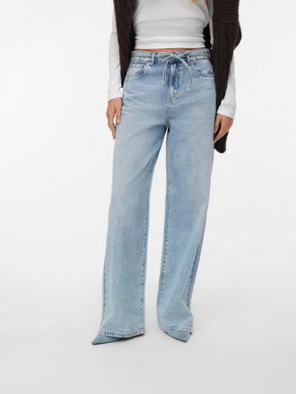 Vero Moda Weite Jeans VERO MODA VMWIEN MR WIDE BELT JEANS SI338 NOOS, Damen, Gr. 28, L&auml;nge 32, blau (light blau denim), Denim/Jeans, Obermaterial: 80% Baumwolle
