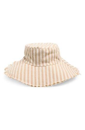 Treasure & Bond Frayed Edge Stripe Bucket Hat in Tan Ivory at Nordstrom Rack
