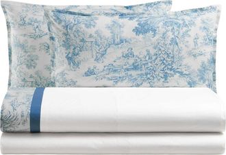 Biancoperla TOILE DE JOUY Juego de cama eko matrimonial, Azul
