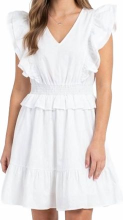 Entro V-Neck Ruffle Mini Dress In White