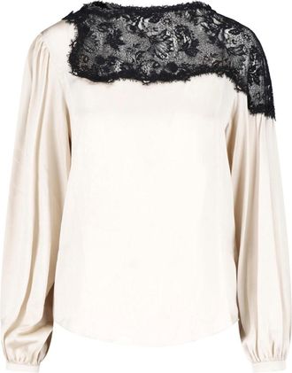Isabel Marant Silk Satin Floral Lace Long-Sleeved Top