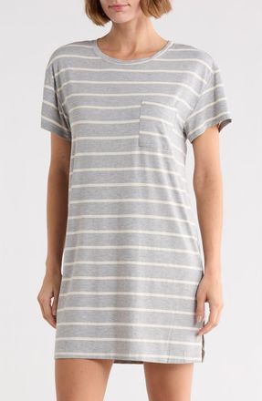 Nordstrom Rack Tranquility Short Sleeve Nightshirt in Grey Htr- Ivory Horizon Stripe at Nordstrom Rack, Size X-Small