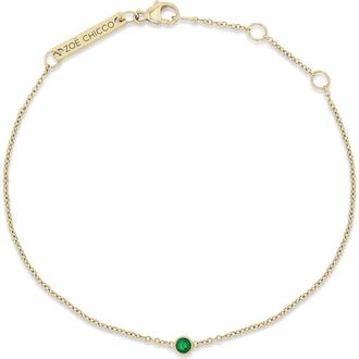 Zo&euml; Chicco 14K Gold Bezel Gemstone Pendant Bracelet in Yellow Gold/Emerald at Nordstrom, Size 7