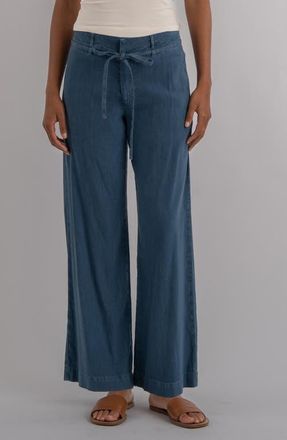 Kut from the Kloth Meg Drawstring Wide Leg Linen Blend Pants in Coastal Blue at Nordstrom, Size 12