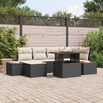 vidaXL Conjunto De Sof&aacute; De Jard&iacute;n 7 Pcs Negro Polirat&aacute;n Vidaxl