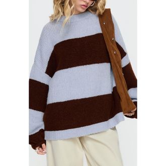 Princess Polly Bastien Striped Crewneck Sweater in Blue/chocolatestripe at Nordstrom, Size Large/x-Large
