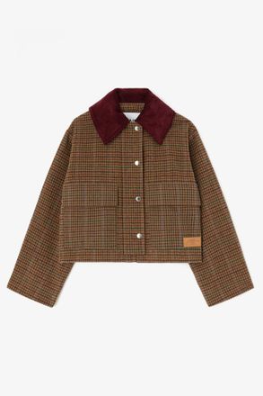 Ganni Mixed Jacket in Check Twill - Size XXS/XS Recycled Wool