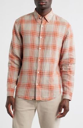 Billy Reid John Standard Fit Plaid Linen Button-Up Shirt in Brick at Nordstrom Rack, Size Medium