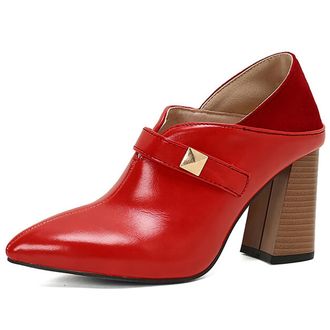 Generic MiaZane Womens Pointed Toe Block Heel Pumps PU Leather Shallow Slip On Dress Shoes Classic Chunky Heels for Office Party and Daily Wear,Red,6.5 UK