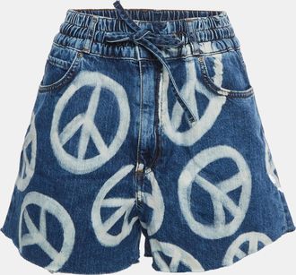 Sandro Blue Denim Peace Sign Print Relaxed Fit Shorts