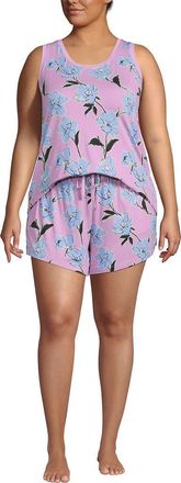 Lands End Cooling 3 Piece Pajama Set - Robe Tank and Shorts in Lilac Breeze Etched Floral at Nordstrom, Size 2X