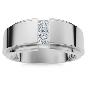 Pompeii3 Mens 14K White Gold Princess Cut Diamond Wedding Ring Size Selectable