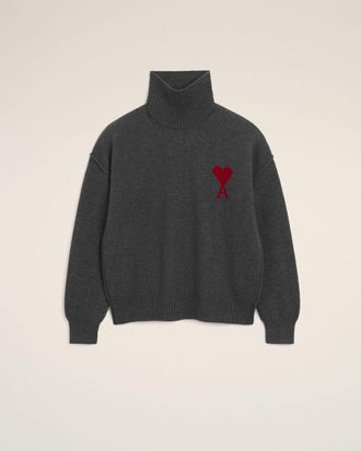 Ami Grey funell neck wool sweater with Ami De Coeur Grey - XXXL - Unisex