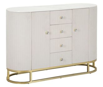 Mauro Ferretti Mueble de metal dorado, tela beige y madera blanca cm 120x40x85
