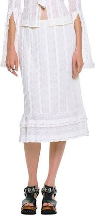 Anna Sui Floral Ruffle Stretch Lace Skirt in Cream at Nordstrom, Size X-Small