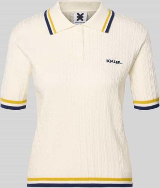 Karo Kauer Regular Fit Poloshirt mit Zopfmuster und Logo-Stitching in Offwhite, Gr&ouml;&szlig;e XL