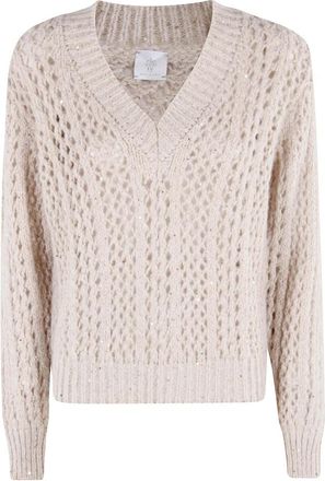 Eleventy Maglia - Dames - V-hals truien - Beige - S - Wol - Truien & Vesten