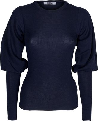 Mauro Grifoni Truien & Vesten, Dames, Blauw, L, Wol, Geribbelde ronde hals trui