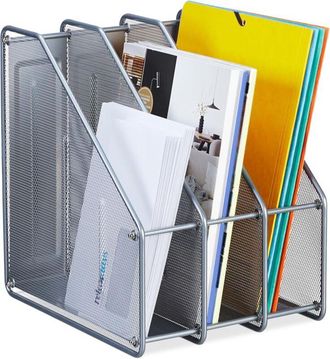 OEM Revistero A4, 3 Compartimentos, Moderno, Alto X Ancho X Profundidad: 31,5 X 24 X 29 Cm, Organizador, Oficina Y Hogar, Acero, Plateado