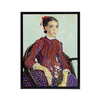 Artery8 La Mousme Sitting on a Cane Chair Van Gogh Black Framed Canvas Art | Size: W24 x H32