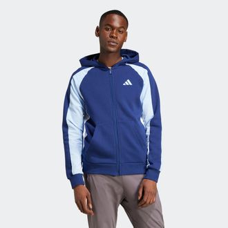adidas Kapuzensweatshirt ADIDAS SPORTSWEAR SEASONAL ESSENTIALS COLORBLOCK, Herren, Gr. M, blau (dunkelblau), Obermaterial: 55% Baumwolle, 36% Polyester, 9% V