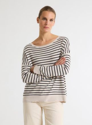 Majestic Filatures Organic Cotton Stripe Long Sleeve Boatneck in Craie at Nordstrom, Size 4