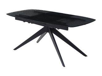 Vente-Unique Mesa de comedor extensible para 6 a 10 personas en vidrio templado burbujeado y metal - Negro - LEGRIO de Maison C&eacute;phy